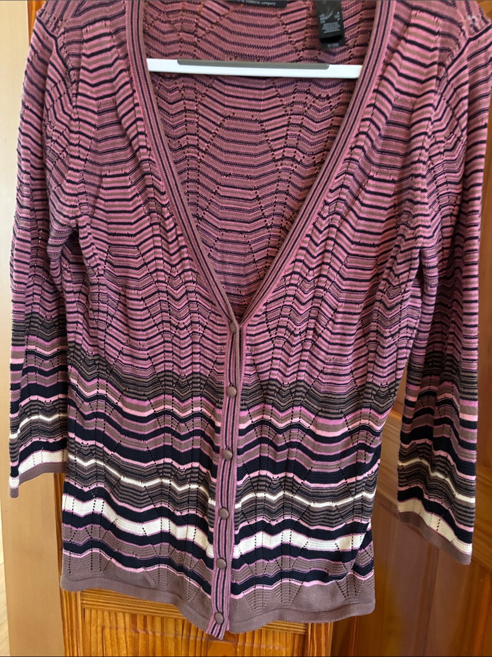 Axcess Pink and Black Striped V-Neck Button Cardigan